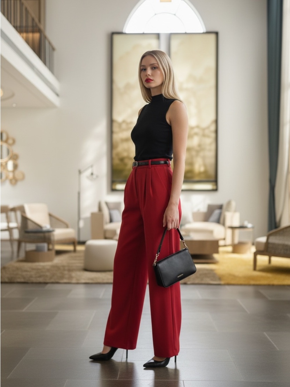 NWT Abercrombie & Fitch Curve Love Sloan Tailor Wide Leg Trousers In Red Size 24